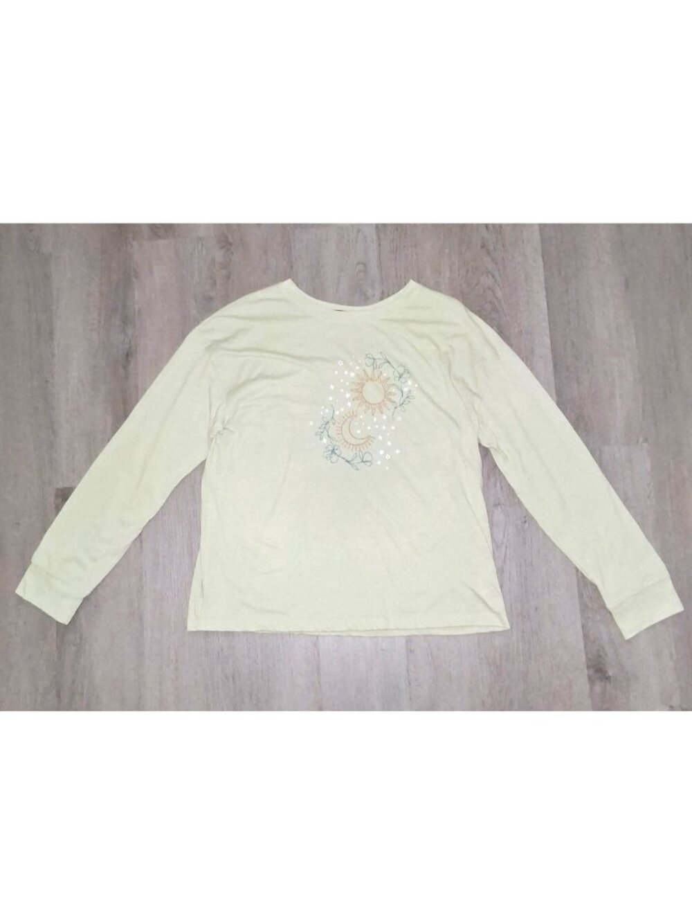 Vintage Y2k Angels Celestial Sun Moon and Stars Green Long Sleeve Shirt LARGE